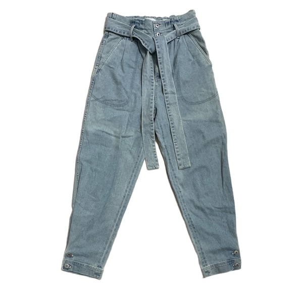 Something Navy Denim Vintage 80s crop top paper bag pant set - Picture 5 of 12